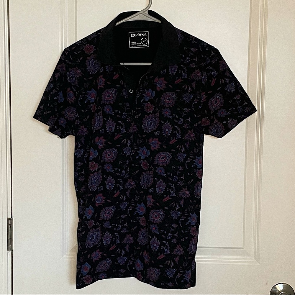 Express Black Paisley Patterned Polo